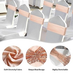 Pack of Chair Sashes Bands Stretch Spandex One-Sided Sequin 100 Rose Gold