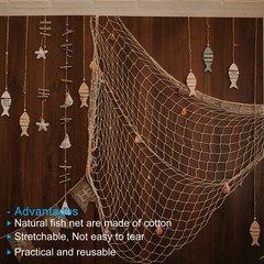 79 x 59 Inch Nature Cotton Decorative Fish Net Ocean Party, Beige