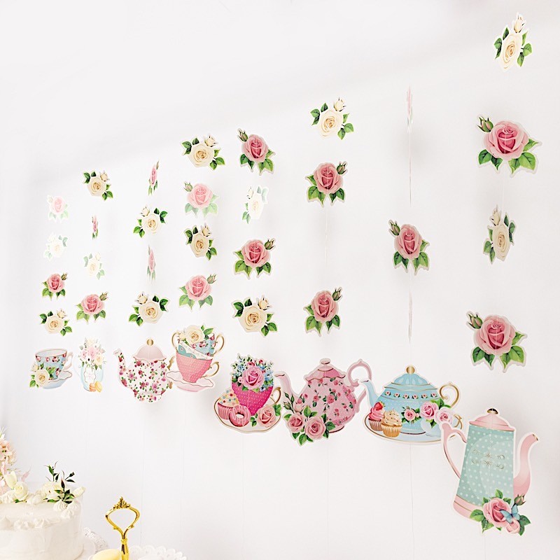 8 pcs 40″ ASSORTED Double Sided Floral Tea Paper Hanging Garlands Decorations