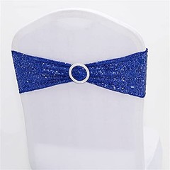 Stretch Sequin Chair Sashes 50 Pack Blue 6×14 Inch Spandex Bands for Wedding