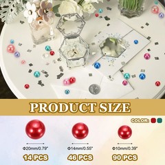 150 Pcs Pearl Bead for Vase Filler, 20/14/10mm Floating Beads(Red Dark Green)