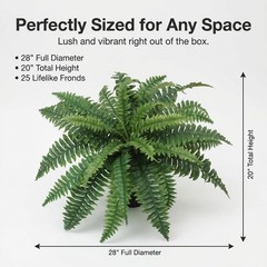 Larksilk Large Artificial Fern Plant 28 in Silk UV Resistant Indoor Outdoor