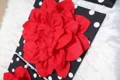 3D Red Flower Wall Decor Set Black White Polka Dot Canvas Art Glam Boutique 4pc