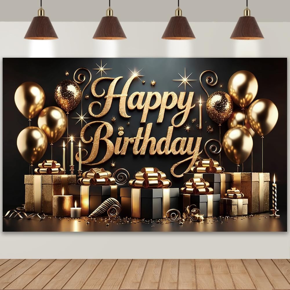 Black Glod Birthday Party Backdrop Luxury Black Glod Happy Birthday Banner Ph…