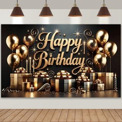 Black Glod Birthday Party Backdrop Luxury Black Glod Happy Birthday Banner Ph…