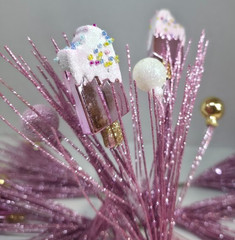 Pink Glitter Christmas Tree Picks Ice Cream Bars & Ornaments Alligator Clips