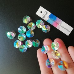 200Pcs 14mm ABColor Colorful Crystal Octagonal Loose Beads 2Holes Chandelier DIY