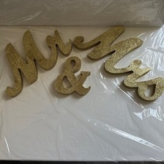 3 Pc Mr & Mrs Tabletop Wedding Decoration Wood Freestanding Letters Gold Glitter