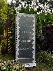 Custom Lace Wedding Welcome Sign, Sheer Tulle Boho Ceremony Banner