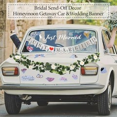 17 Pcs Just Married Car Decorations Set with 14 Wedding Car Magnets