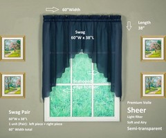 Today’s Curtain Emelia Original Voile Swag Pair 38″, Navy, 60″ W x 38″ L