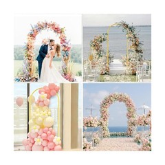 GRENTY Metal Arch Backdrop Stand and Cover – 3 Gold Wedding Arch Stand Frame …