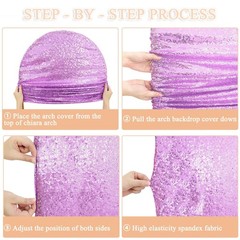 Set of 3 Lavender Spandex Wedding Arch Covers 7.2FT 6.6FT 6FT Sequin Backdrops