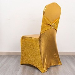 Metallic Tinsel Spandex Stretchable Banquet Chair Cover Sash Band Buckle Party