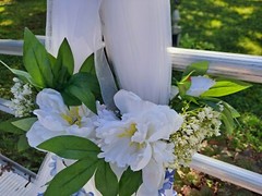 Wedding aisle pew chair flower tulle bouquets 8 qty blue with white peonies
