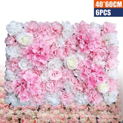 6 Pcs Artificial Silk Flower Wall Panel Rose Floral Wedding Party Backdrop Decor