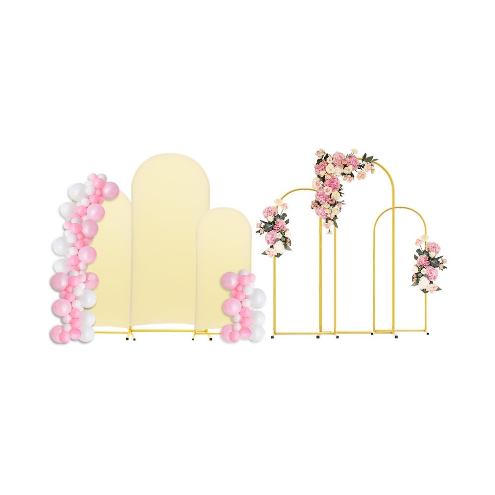 GRENTY Metal Arch Backdrop Stand and Cover – 3 Gold Wedding Arch Stand Frame …
