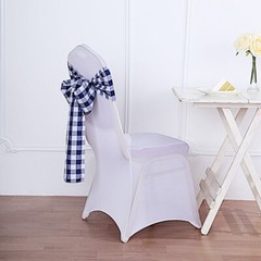 10 Navy Blue on White Gingham Buffalo Plaid Polyester CHAIR SASHES Decorations