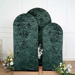 3 HUNTER GREEN Crushed Velvet Round Top Wedding Arch Backdrop STAND COVERS Set