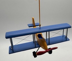 Hanging Airplane, Blue Yellow, Nursery Decor, Decorative Wooden Airplane