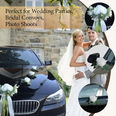 Elegant Wedding Car Decoration Set with White Flowers and Ribbon Bow