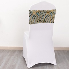 5 HUNTER GREEN GOLD Mesh Embroidered Sequins CHAIR SASHES Party Events
