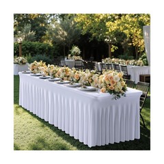 6 pk White Spandex Table Cloth Rectangle 8ft with Ruffle Skirt,Wrinkle Free H…
