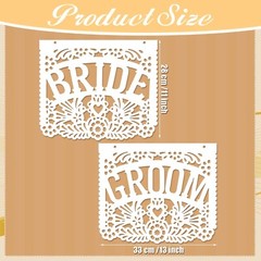 Mexican Wedding Decorations White Papel Picado Bride and Groom Chair Signs Me…