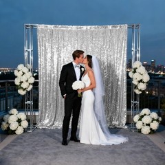 VOK Silver Sequin Backdrop Curtains 2 Panels 2FTx8FT Glitter Photography Back…