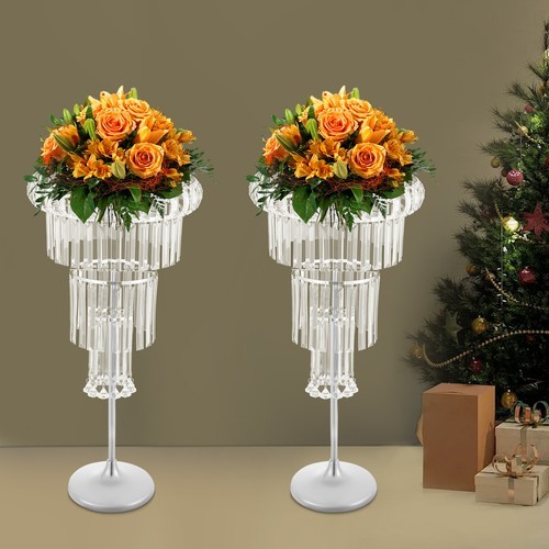 2Pc Silver Acrylic & Iron 4-Tier Free-Standing Flower Stand 82cm Wedding