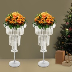 2Pc Silver Acrylic & Iron 4-Tier Free-Standing Flower Stand 82cm Wedding
