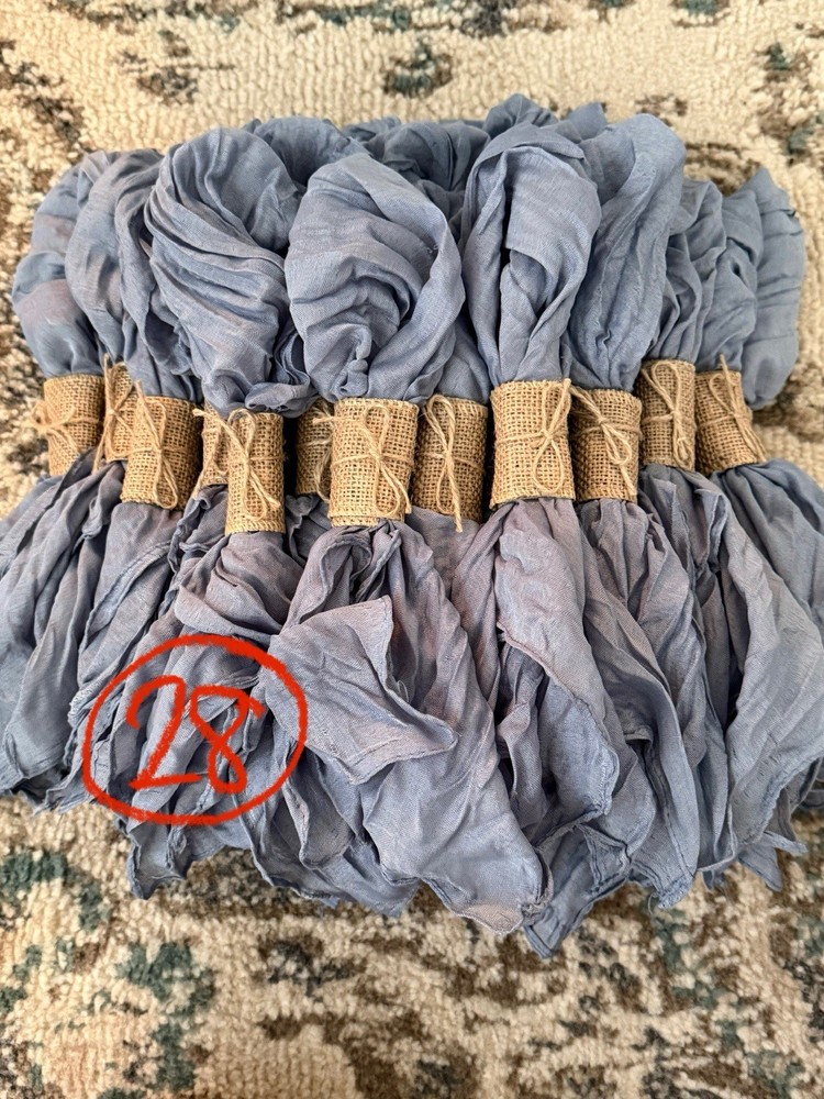28 new cheesecloth napkins with burlap napkin ring in dusty blue color
