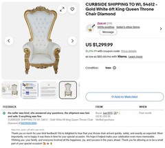 NEW Gold White 6ft King Queen Throne Chair Diamond Tufted Wedding Banquet Party