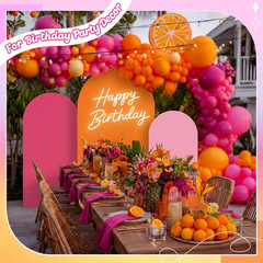 3 Set Orange Rose Red Pink Party Arch Backdrop Cover 7.2Ft, 6.6Ft, 6Ft Spandex F