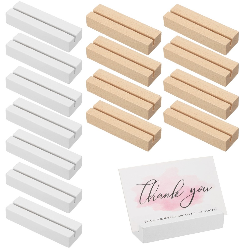 16 Pcs Wood Place Card Holders for Food Signs, White/Wood Color