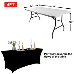 IVAPUPU 4FT Spring Table Cloth for Rectangular Fitted Events Stretch Black Ta…