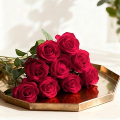 100Pcs Red Roses Artificial Flowers with Stems，Fake Roses Bouquet Fake Fl