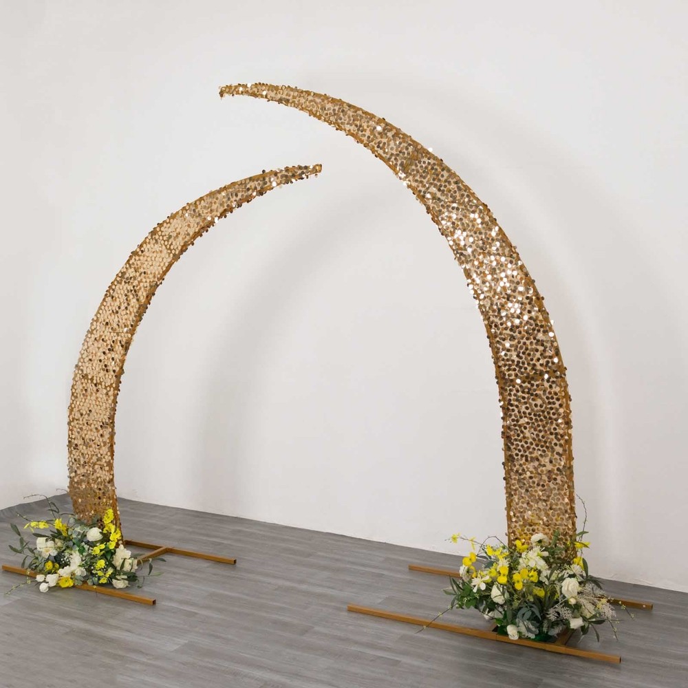 2 GOLD Big Payette Sequin Half Crescent Moon Arch BACKDROP STAND Events Wedding