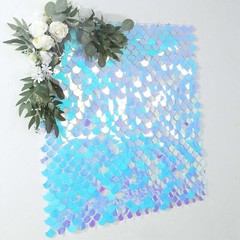 24 IRISDESCENT BLUE Mermaid Scales Sequin Wall Photo Backdrop PANELS Party