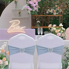 Dusty Blue Chair Sashes 60 Pack Spandex Blue Chair Sashes Bows with Heart Buckle