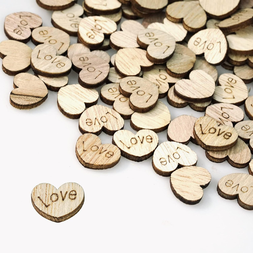 400Pcs Rustic Wooden Love Heart Wedding Table Scatter Decoration Engraved Natura