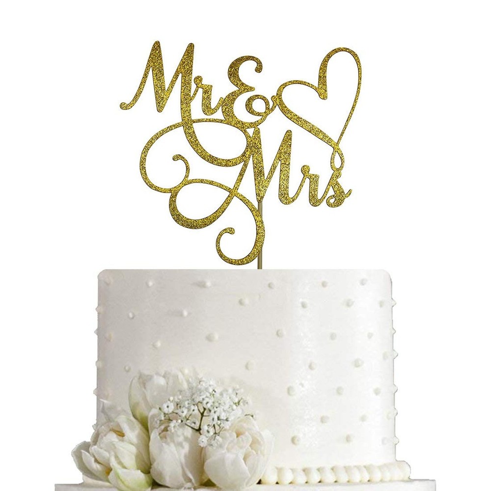 Gold Glitter Mr & Mrs Cake Topper – Wedding, Engagement, Wedding Anniversary …