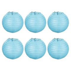 6pcs 6 Inch Folding Hanging Paper Lanterns Small Lampshade Light Blue