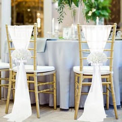 24 Set Wedding Chair Decorations – Chiffon Sashes with Ribbon Bows & Floral Aisl