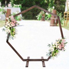 7.2FT Retro Wedding Arch Wooden Heptagon Wedding Backdrop Stand Wooden Arch USA