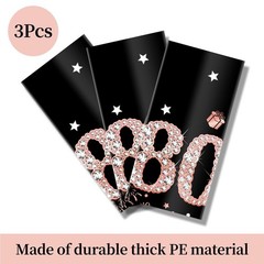 3 Pack Rose Gold 80th Birthday Tablecloth Decorations – Happy Eighty Birthday…