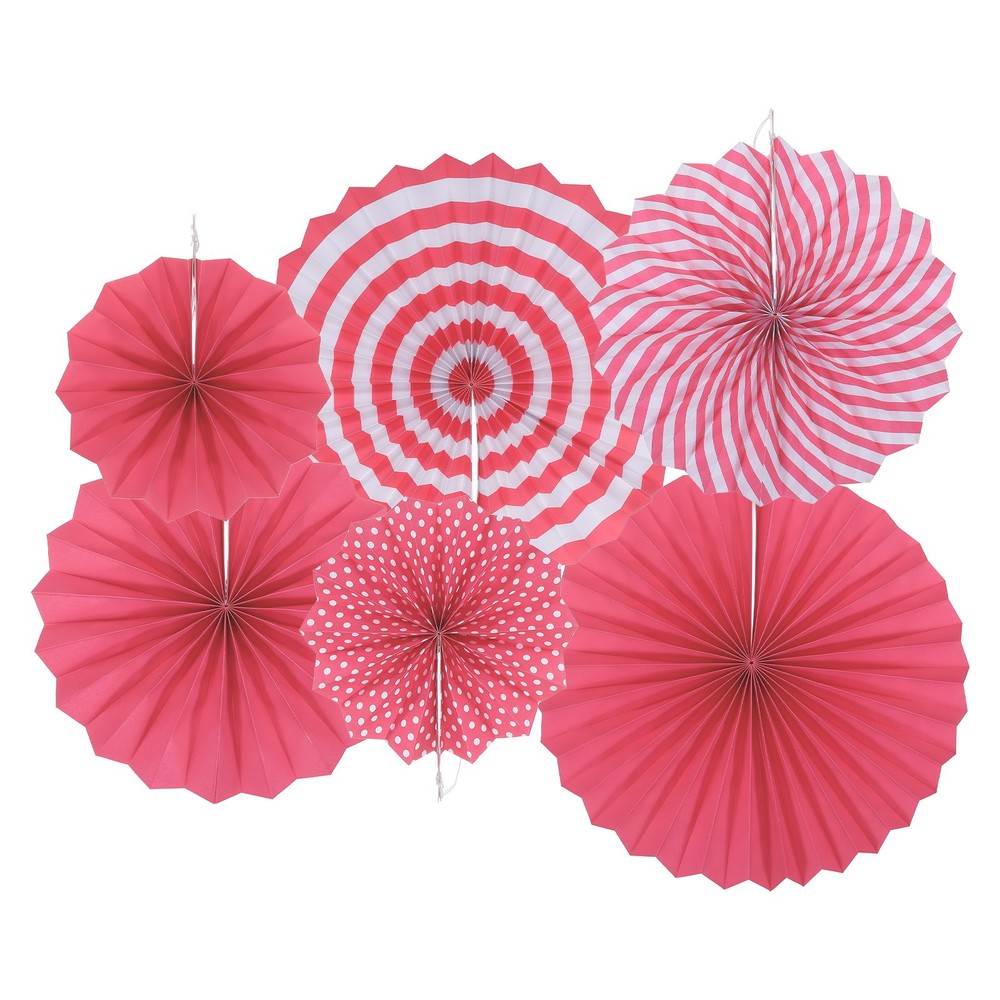 12Pcs Hanging Paper Fans Party Set Decoration for Birthday,Wedding Rose Red