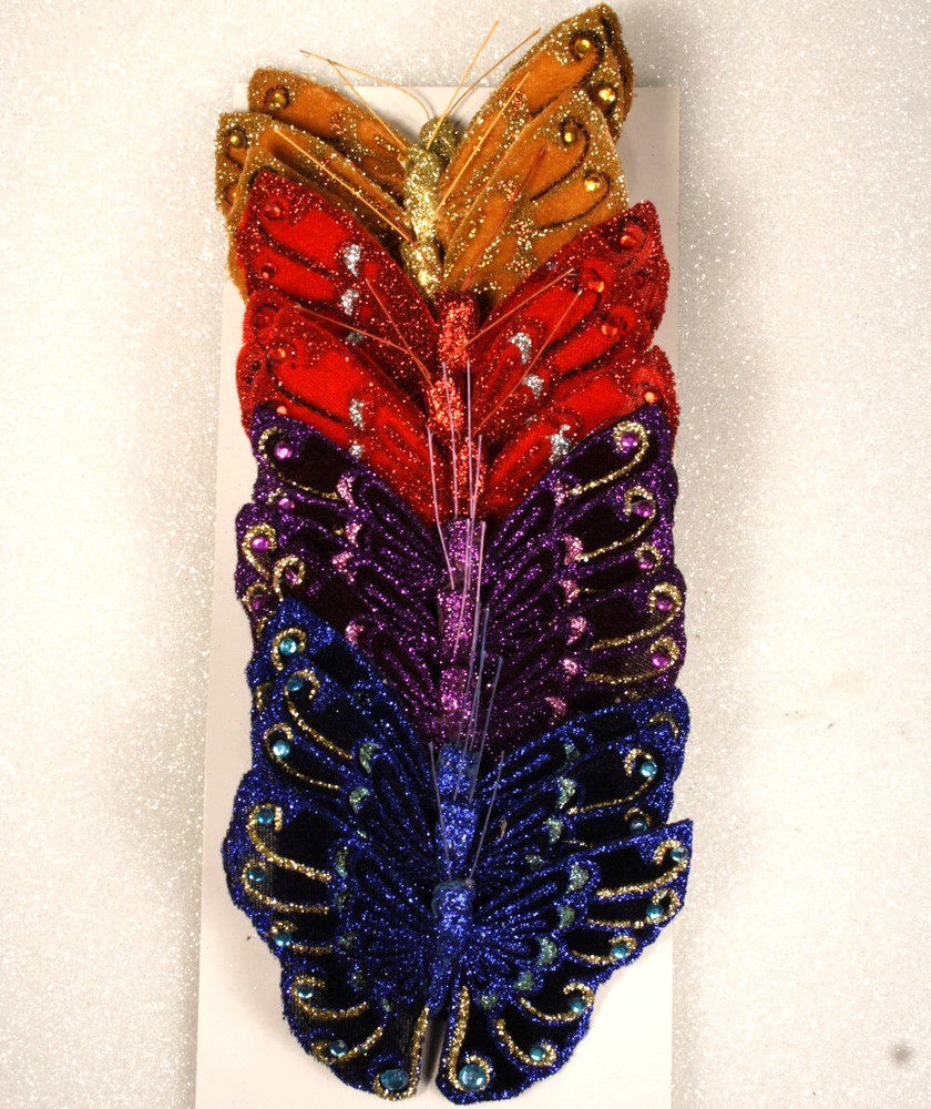 12 Christmas Decor Butterflies Velvet Jewel 5 Inch 4 Color Asst. #12015218029