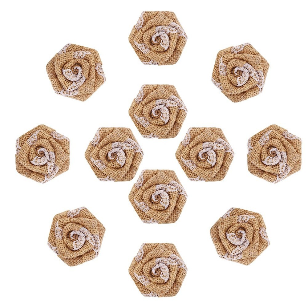 DECORA 12 Pieces Burlap Rose Flowers for Wedding Decoration DIY Craft