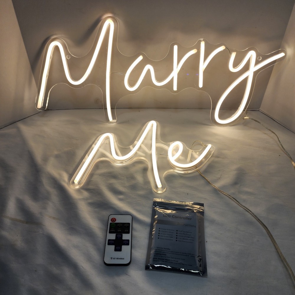 “Marry Me” LED Neon Sign Wedding Proposal 2-Piece Set w/ Remote Warm White